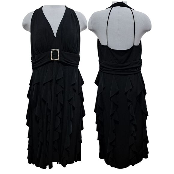 Vintage Betsy & Adam 90's Y2K Halter Neck Ruffle Goth Knee Length Dress S 14W - Picture 1 of 17